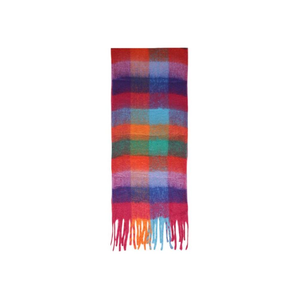 Pieces Rainbow Plaid Scarf Fringe Detail Women orange Scarves